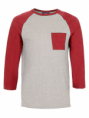 TEXTURED GREY/RED POCKET LONG SLEEVE T-SHIRT